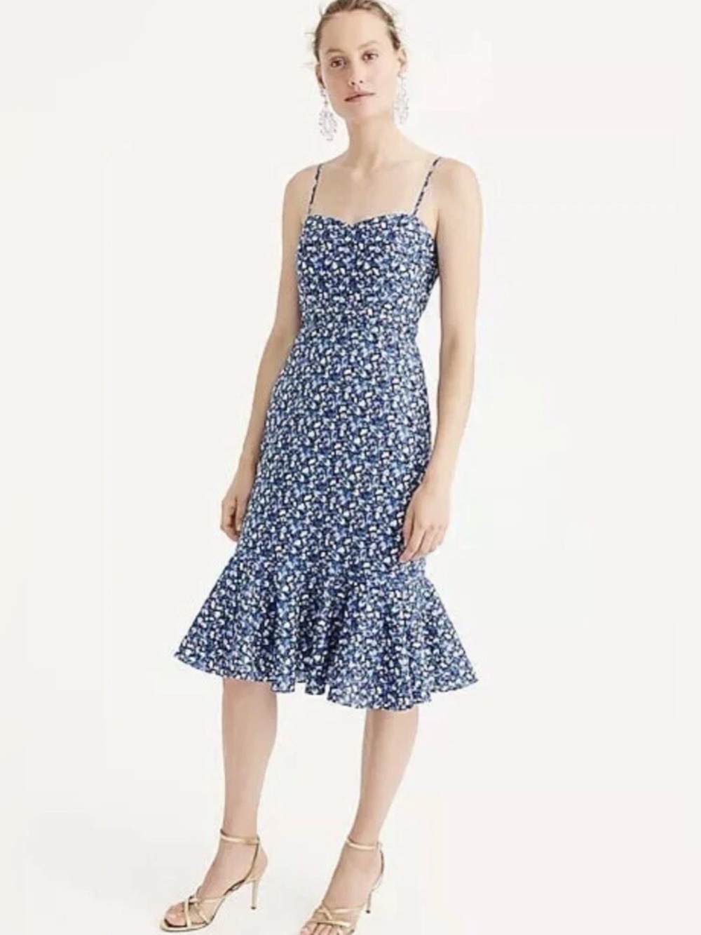 J.Crew Liberty of London Sarah Floral Ruffle Hem Midi Dress Size 0